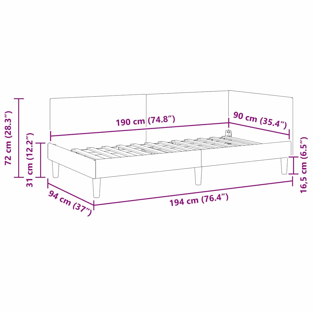 Eckbettgestell mit Kopfteil Gelb 90 cm x 190 cm Samt