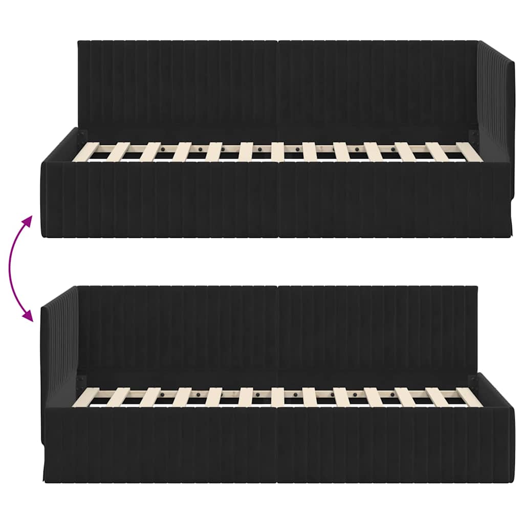 Eckbettgestell mit Kopfteil Schwarz 90 cm x 200 cm Samt