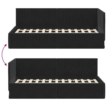 Eckbettgestell mit Kopfteil Schwarz 90 cm x 200 cm Samt