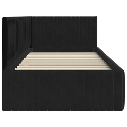 Eckbettgestell mit Kopfteil Schwarz 90 cm x 200 cm Samt