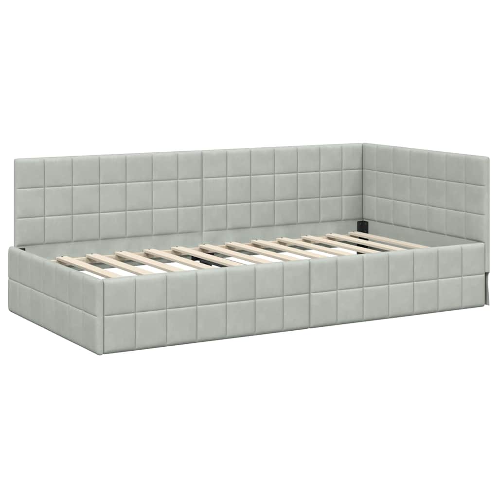 Eckbettgestell mit Kopfteil Hellgrau 90 cm x 190 cm Samt