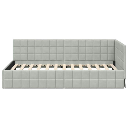 Eckbettgestell mit Kopfteil Hellgrau 90 cm x 200 cm Samt