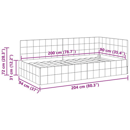 Eckbettgestell mit Kopfteil Schwarz 90 cm x 200 cm Samt