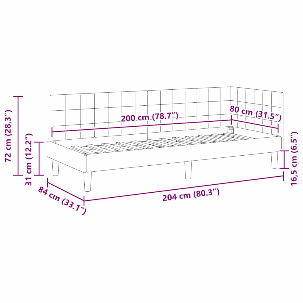 Eckbettgestell mit Kopfteil Creme 80 cm x 200 cm Samt