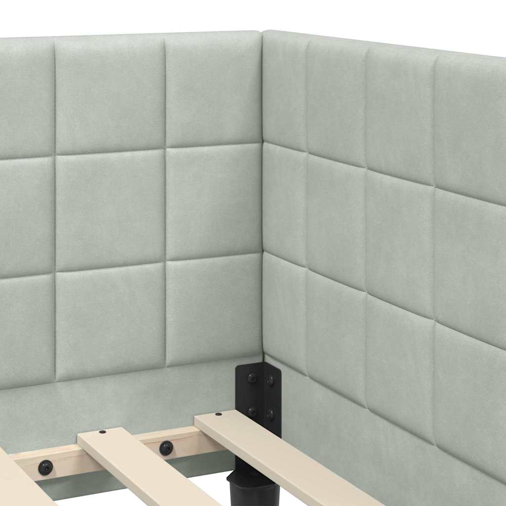 Eckbettgestell mit Kopfteil Hellgrau 90 cm x 200 cm Samt