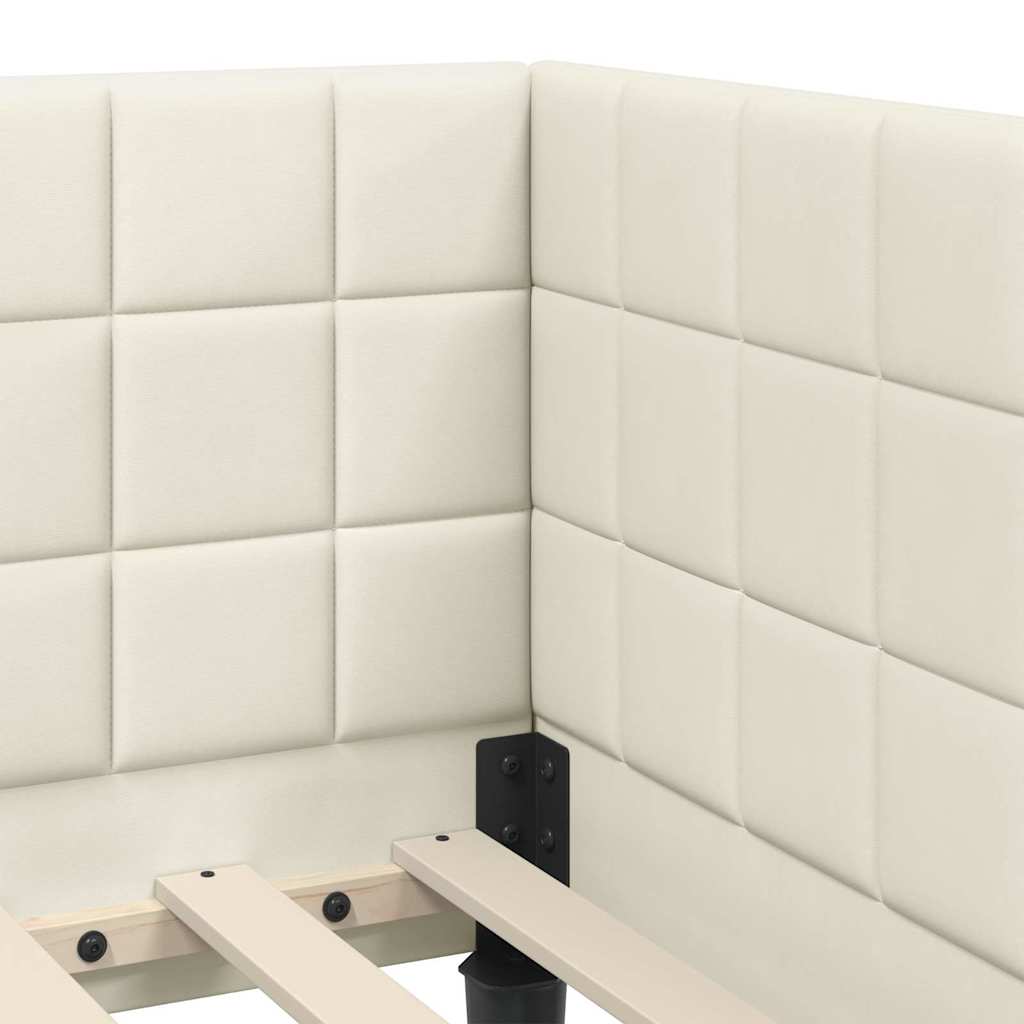 Eckbettgestell mit Kopfteil Creme 90 cm x 200 cm Samt