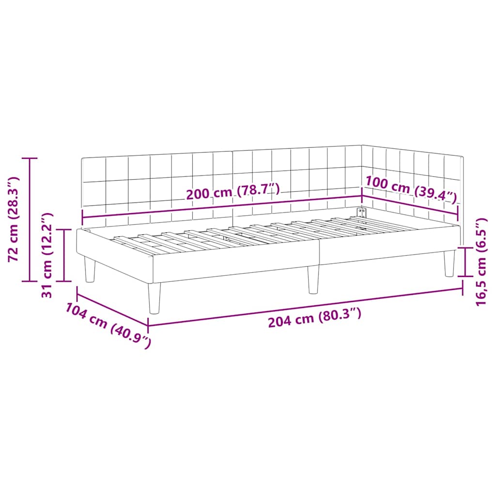 Eckbettgestell mit Kopfteil Hellgrau 100 cm x 200 cm Samt