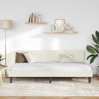 Eckbettgestell mit Kopfteil Creme 100 cm x 200 cm Samt