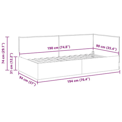 Eckbettgestell mit Kopfteil Taupe 90 x 190 cm Stoff