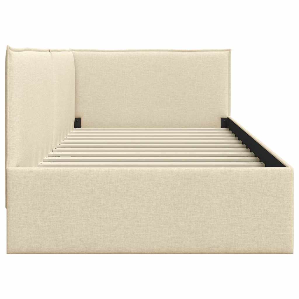 Eckbettgestell mit Kopfteil Creme 90 x 200 cm Stoff