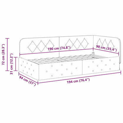 Eckbettgestell Dunkelgrau 90 x 190 cm Stoff
