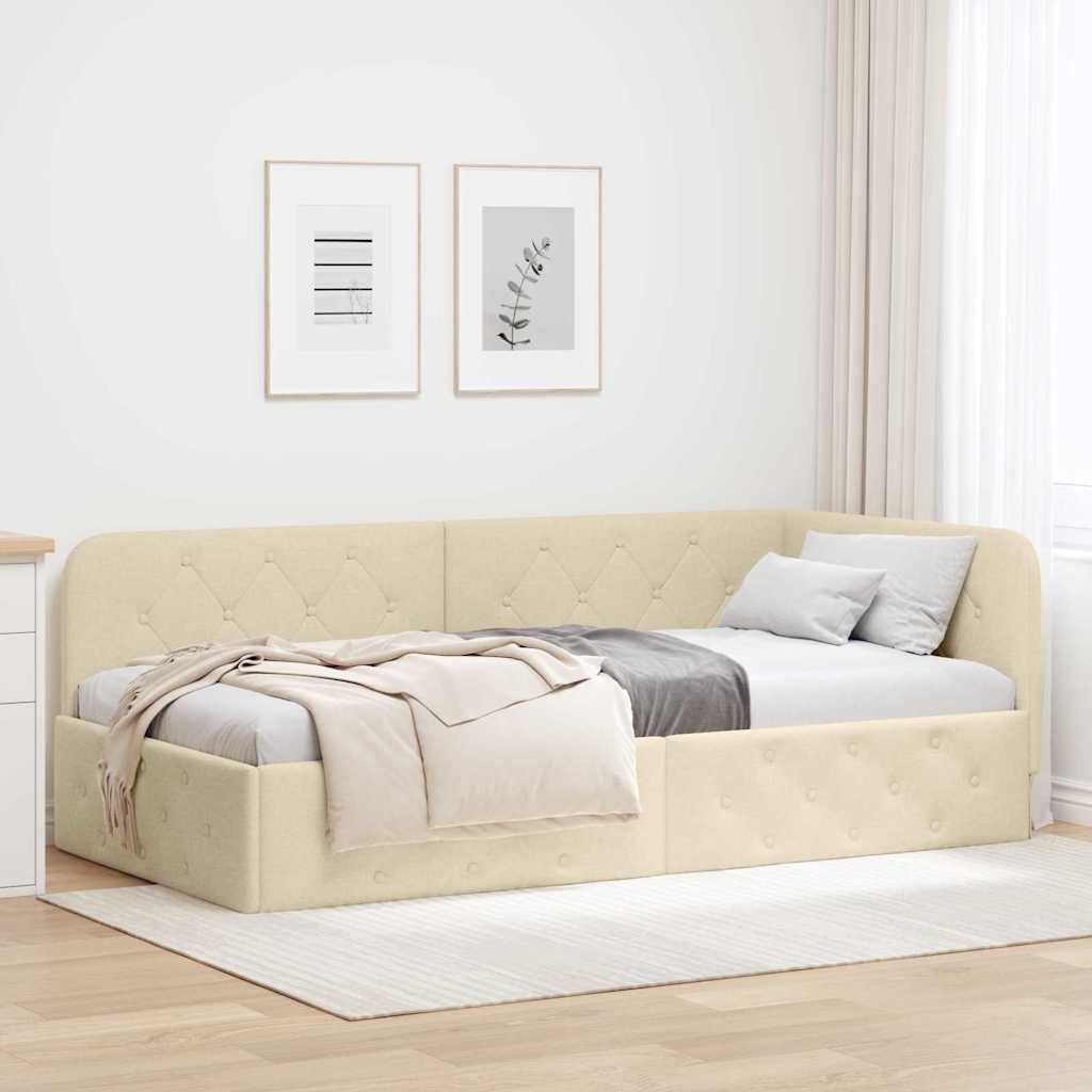 Eckbettgestell Creme 90 x 200 cm Stoff