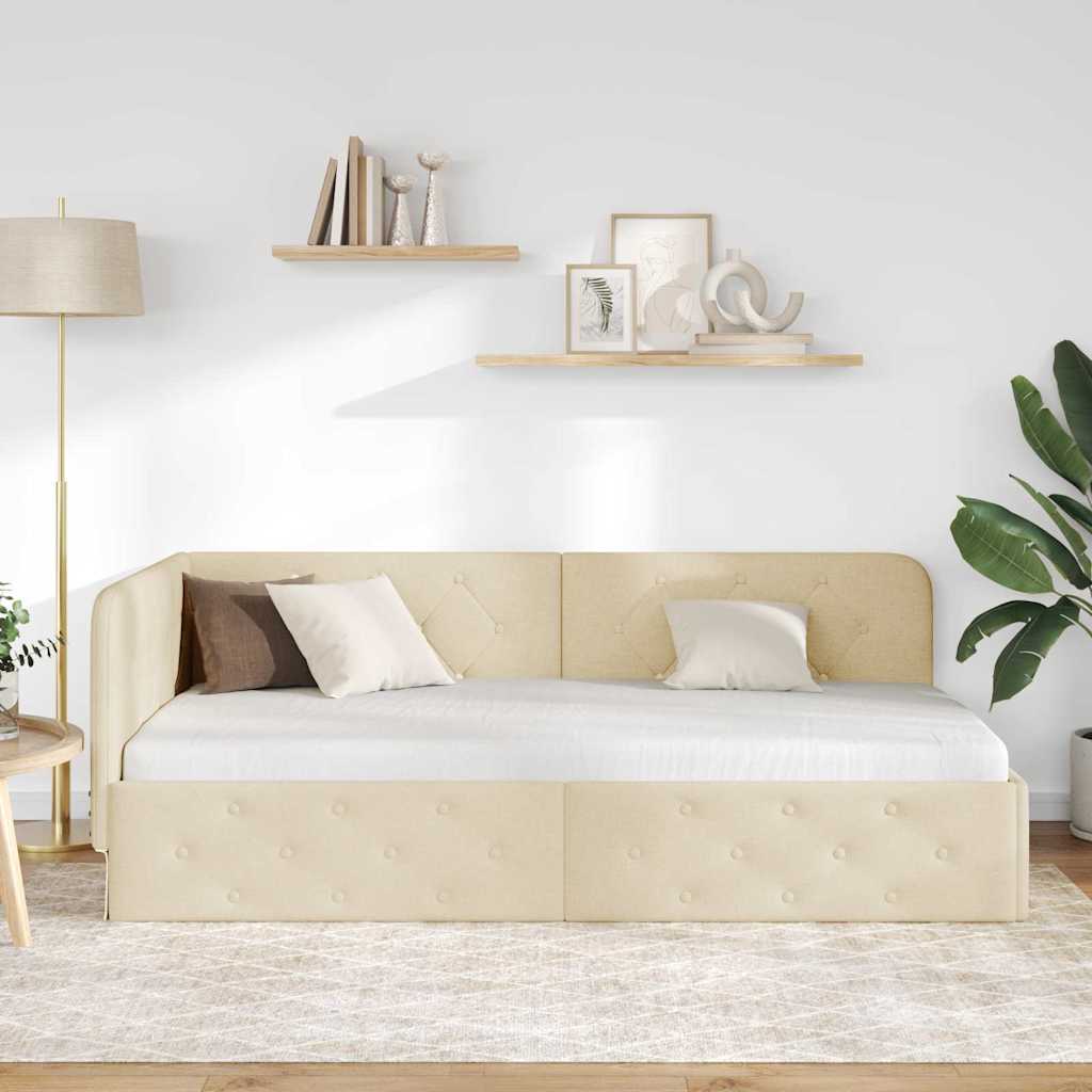 Eckbettgestell Creme 90 x 200 cm Stoff