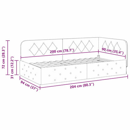 Eckbettgestell Creme 90 x 200 cm Stoff