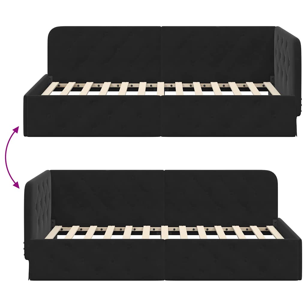 Eckbettgestell Schwarz 100 x 200 cm Samt