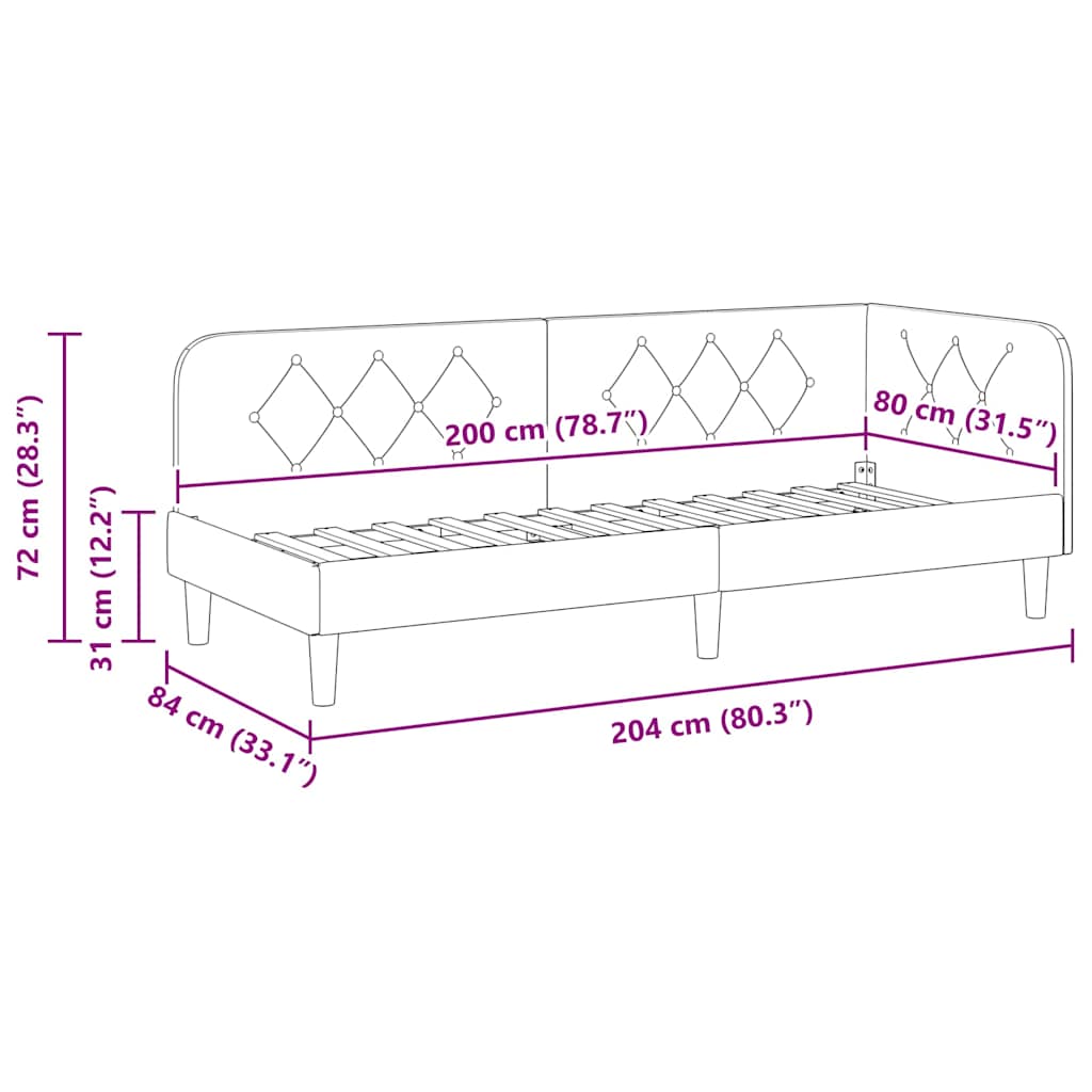 Eckbettgestell Weinrot 80 x 200 cm Samt