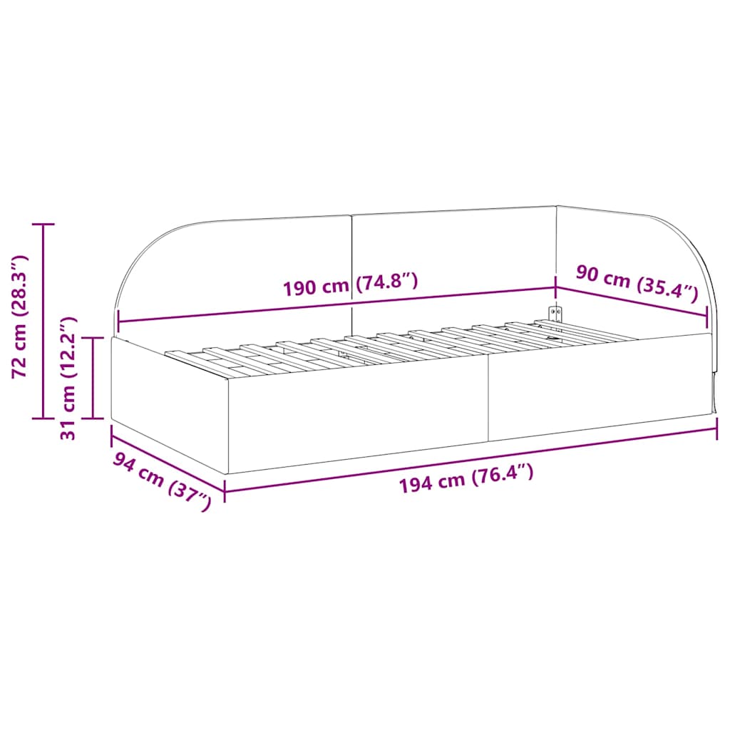 Eckbettgestell mit Kopfteil Hellgrau 90 cm x 190 cm Samt