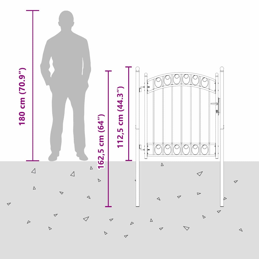 Zauntor mit Schloss Grau 125 x 100 cm Pulverbeschichteter Stahl