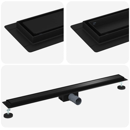 2 in 1 Duschabfluss Schwarz 100 cm Edelstahl 304