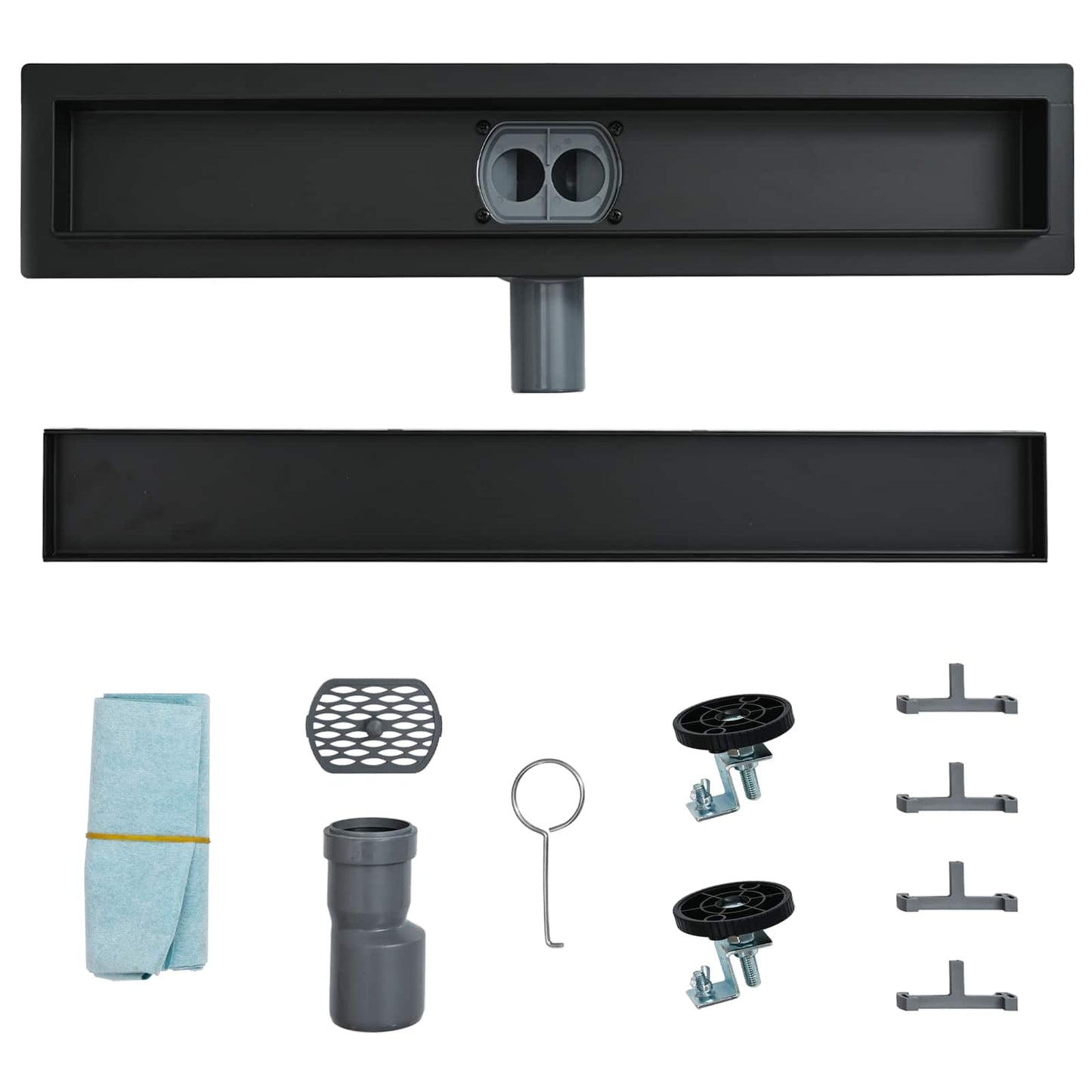 Duschablauf 2-in-1 mit 360° Siphon Schwarz 100 cm Edelstahl 304