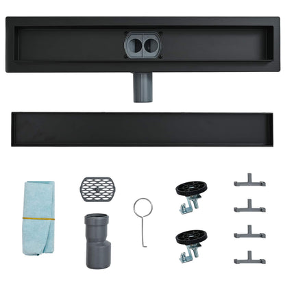 Duschablauf 2-in-1 mit 360° Siphon Schwarz 100 cm Edelstahl 304