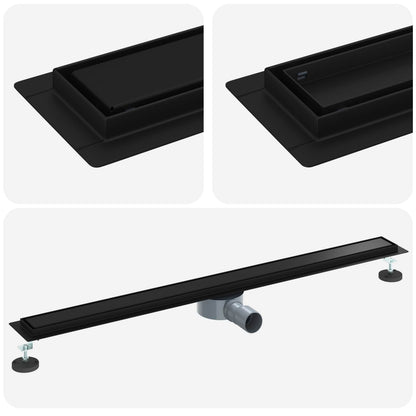 Duschablauf 2-in-1 mit 360° Siphon Schwarz 100 cm Edelstahl 304