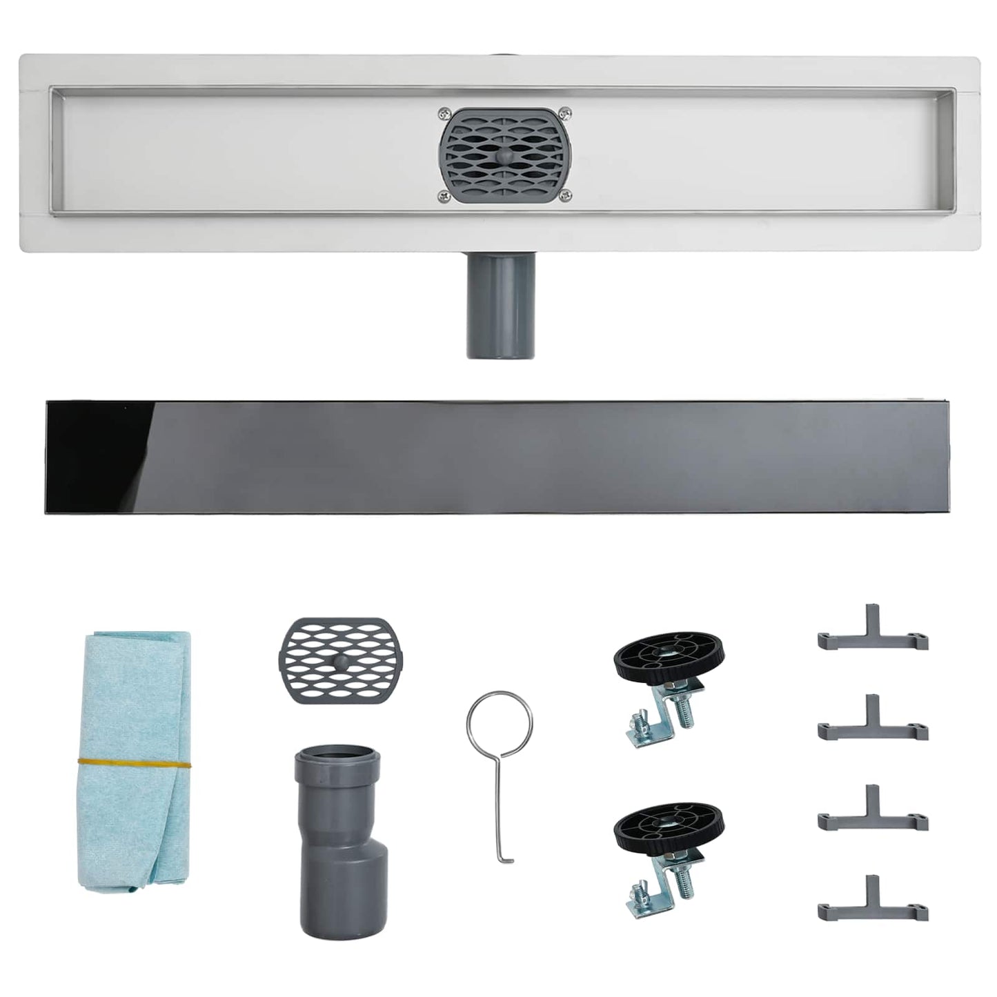 Duschabfluss mit Glashülle und 360° Siphon Schwarz 90 cm