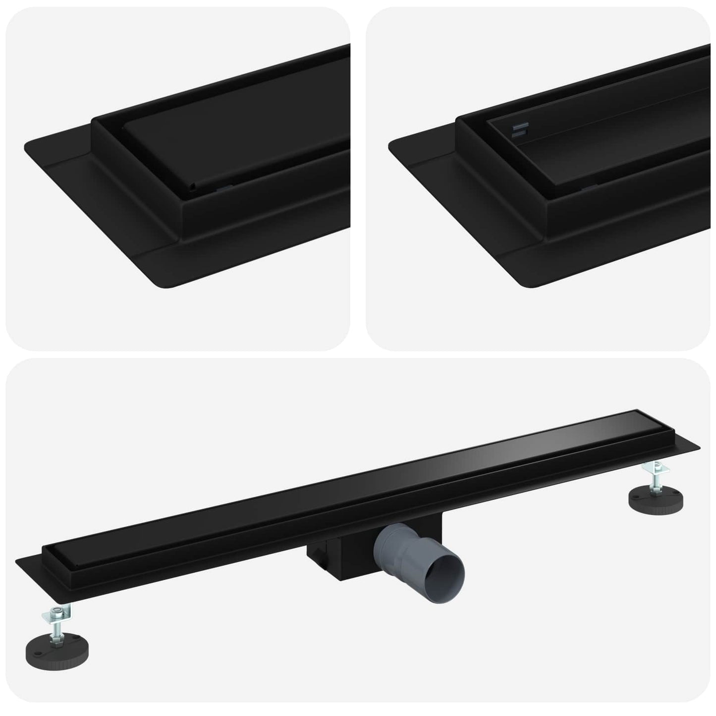 2 in 1 Duschabfluss Schwarz 80 cm Edelstahl 304