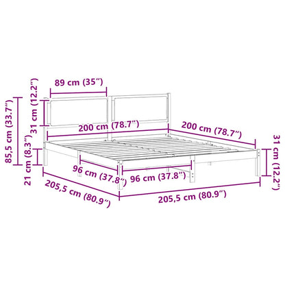 Bettrahmen Hellgrau 200 x 200 cm Massives Kiefernholz