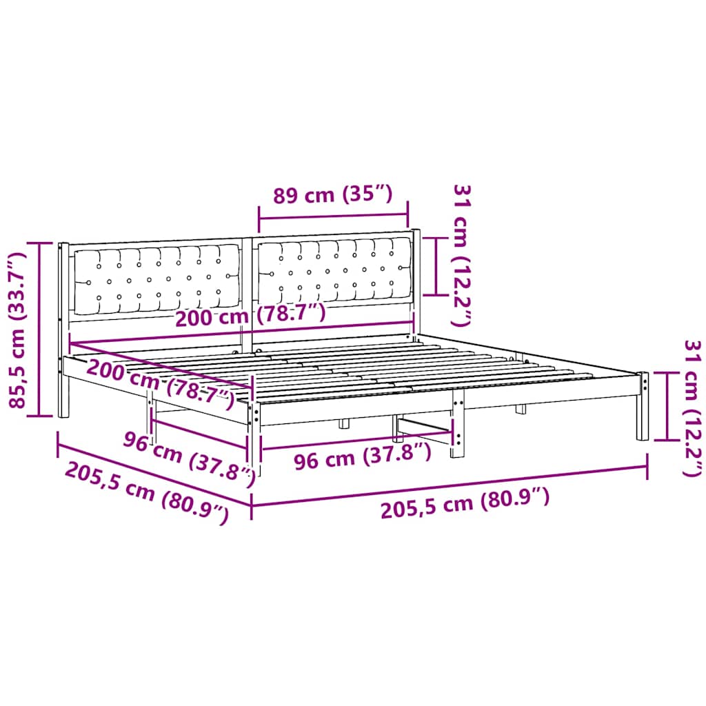 Bettrahmen Dunkelgrau 200 x 200 cm Massives Kiefernholz