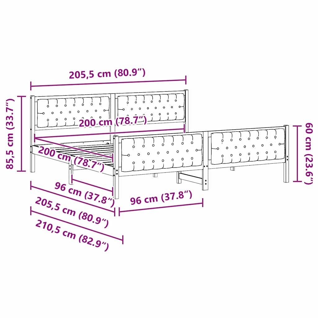 Bettrahmen Schwarz 200 x 200 cm Massives Kiefernholz