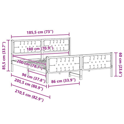 Bettrahmen Dunkelgrau 180 x 200 cm Massives Kiefernholz