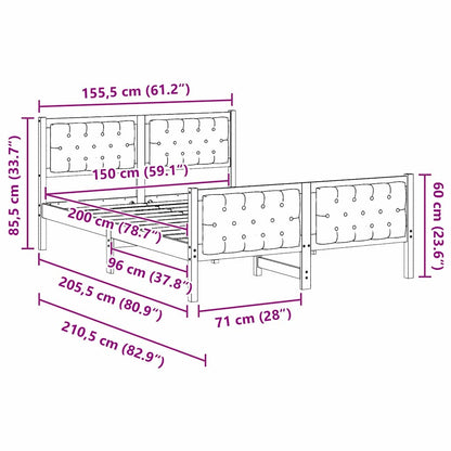Bettrahmen Hellgrau 150 x 200 cm Massives Kiefernholz