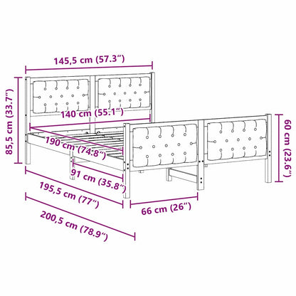 Bettrahmen Hellgrau 140 x 190 cm Massives Kiefernholz