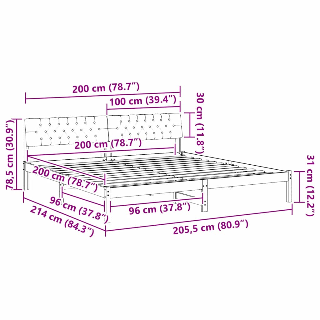 Bettgestell Weiß und Hellgrau 200 x 200 cm Massivholz Kiefer