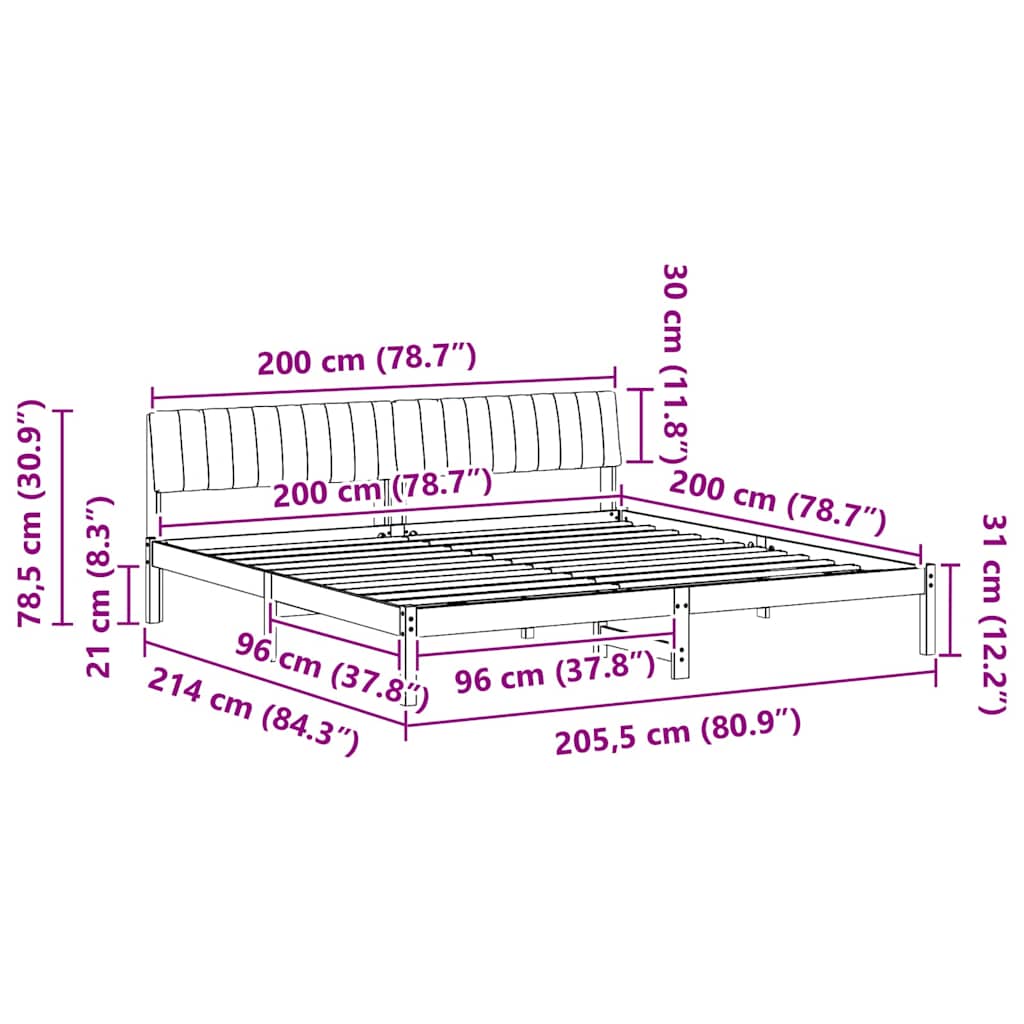 Bettgestell Weiß und Hellgrau 200 x 200 cm Massivholz Kiefer