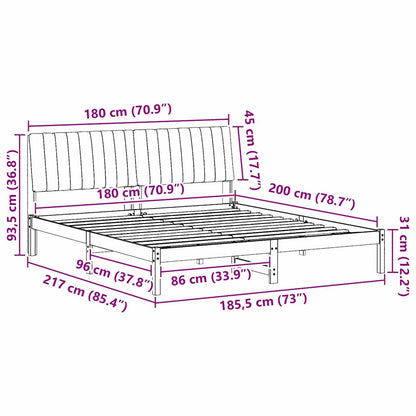 Bettrahmen Hellgrau 180 x 200 cm Massives Kiefernholz