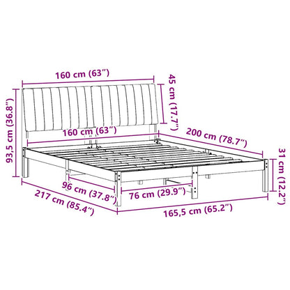 Bettrahmen mit Kopfteil Braun 160 x 200 cm Massives Kiefernholz