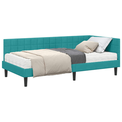 Eckbettgestell mit Matratze mit Kopfteil 2 pcs Türkis Samt