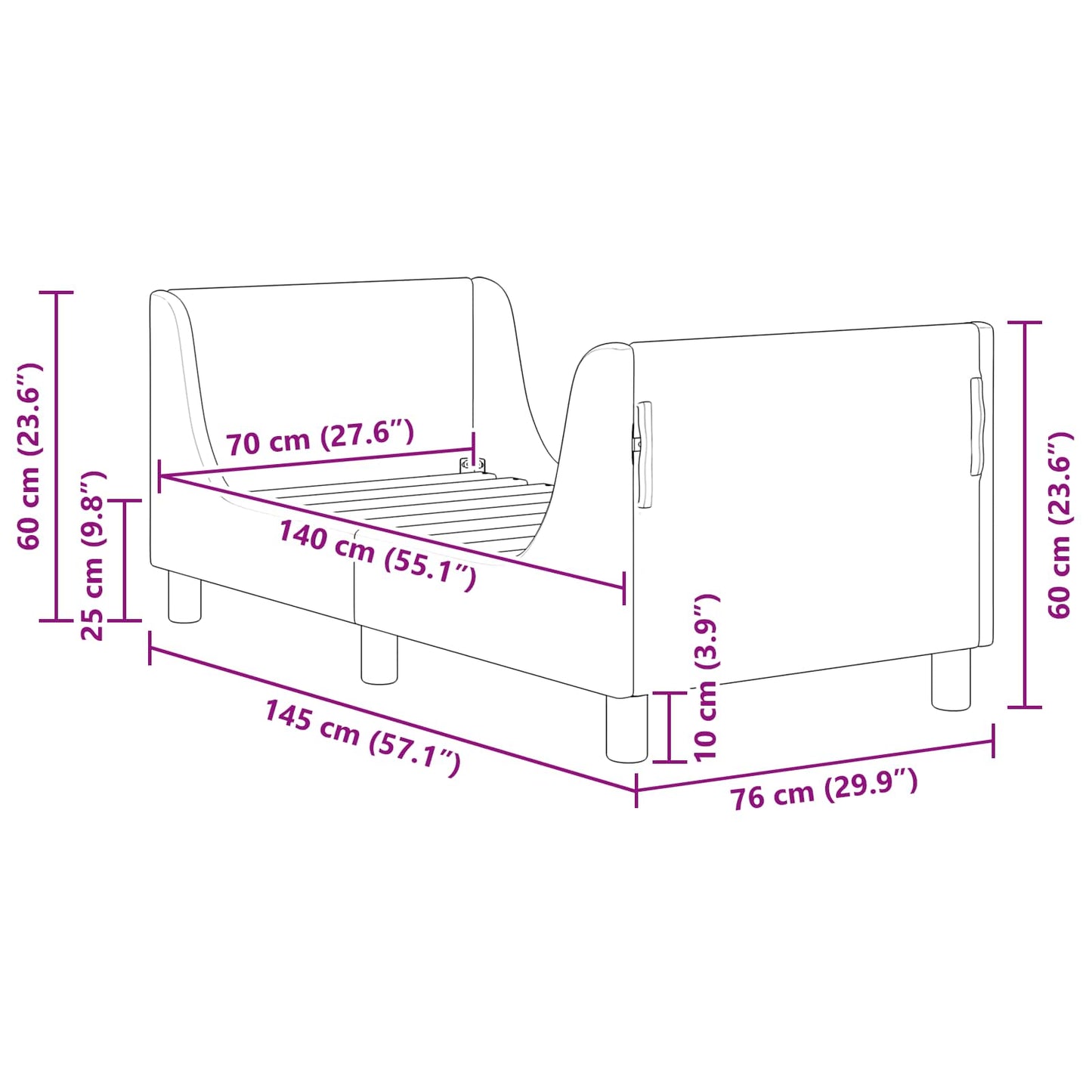 Kinderbettgestell mit Kopfteil Rosa 70 x 140 cm Samt