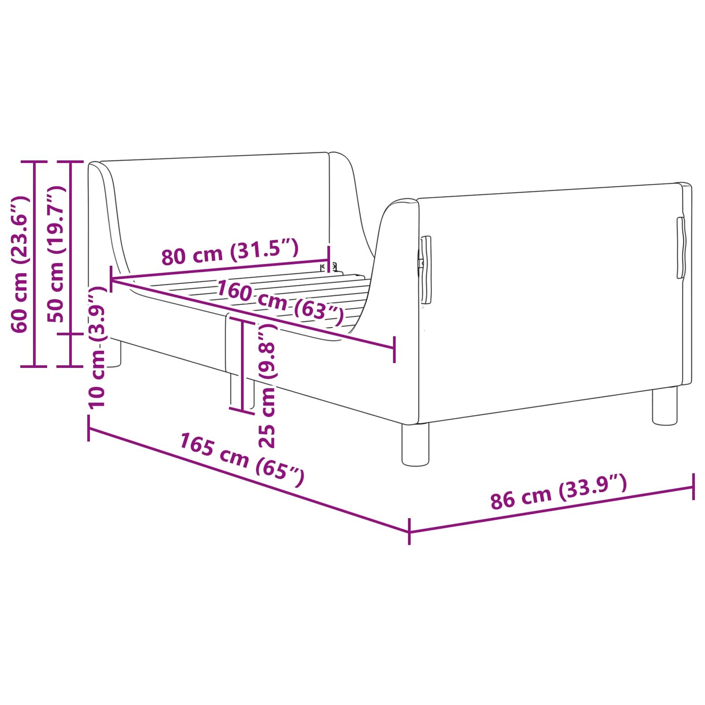 Kinderbettgestell mit Kopfteil Rosa 80 x 160 cm Schafstoff