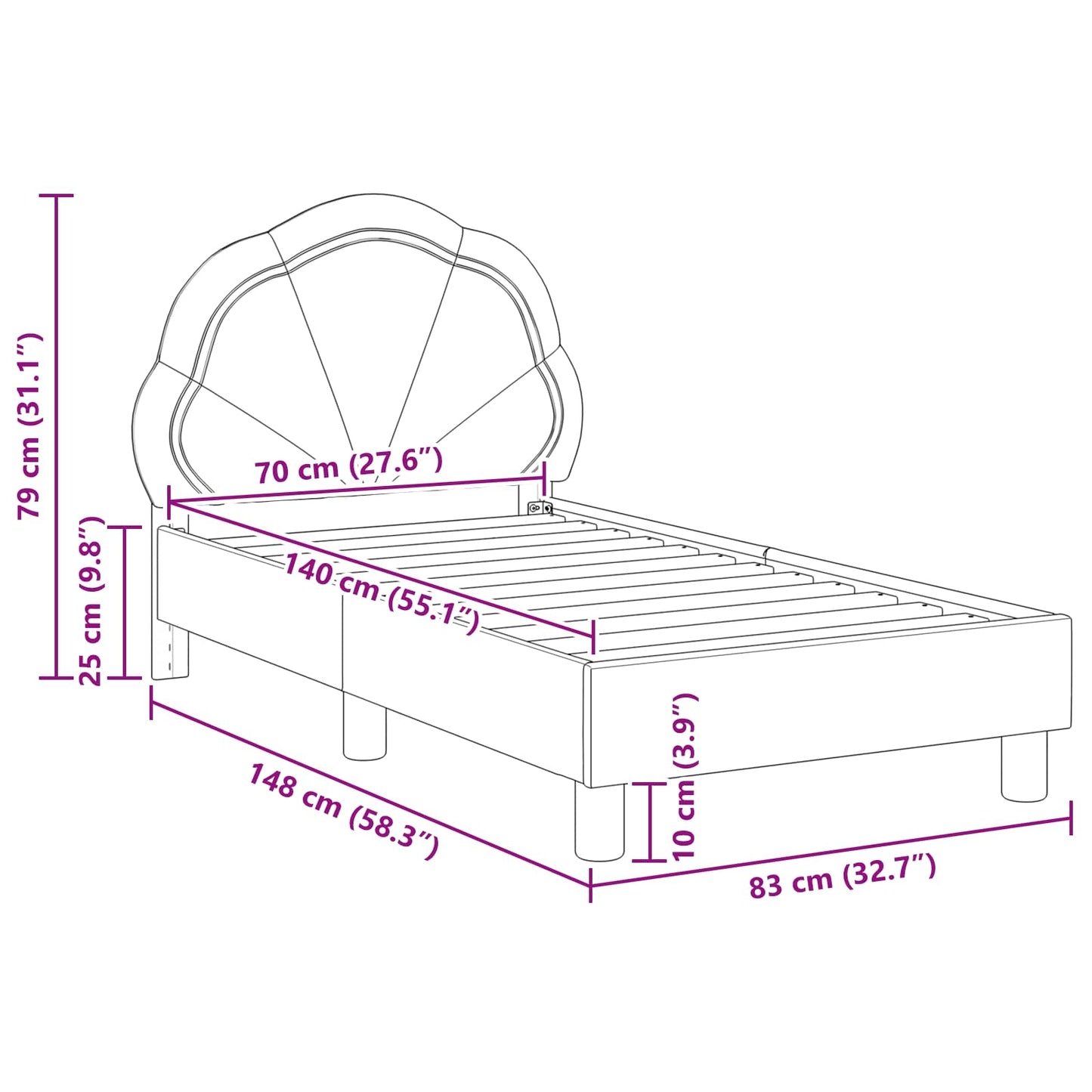 Kinderbettgestell mit Kopfteil Dunkelgrau 70 x 140 cm Samt