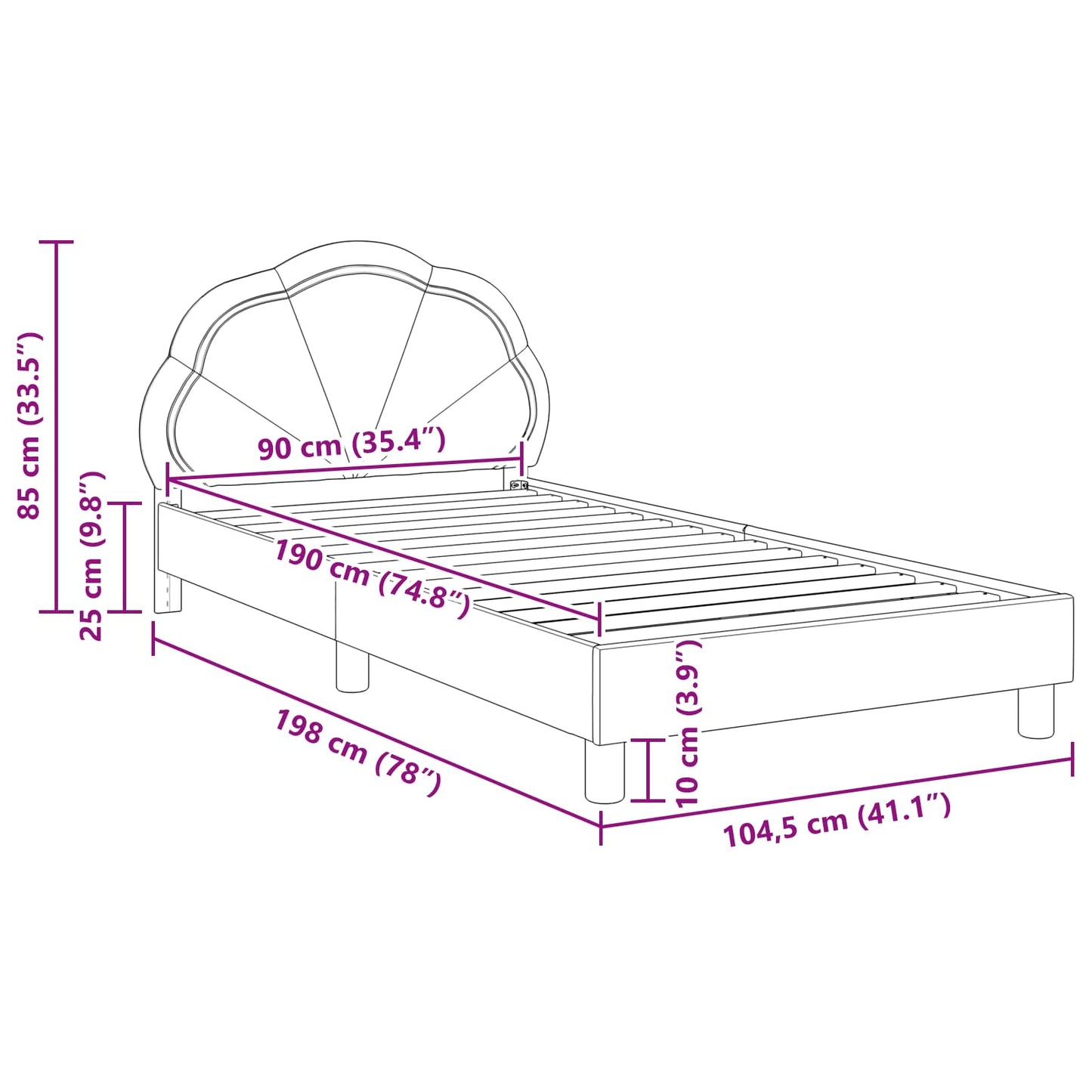 Kinderbettgestell mit Kopfteil Hellgrau 90 x 190 cm Samt