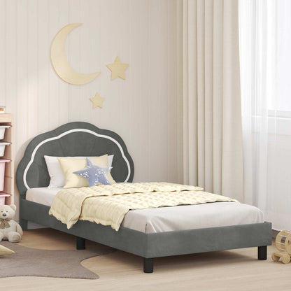 Kinderbettgestell mit Kopfteil Dunkelgrau 90 x 200 cm Samt