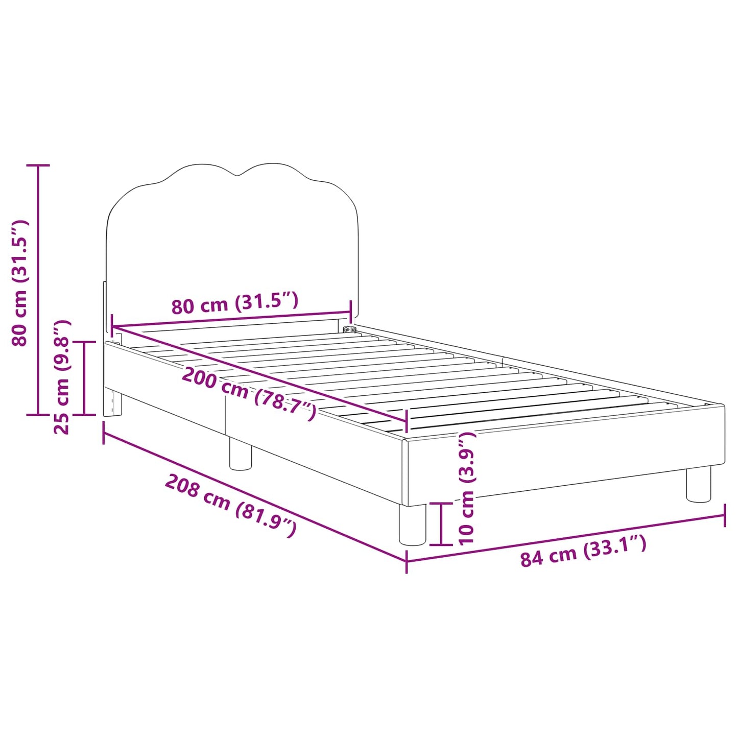 Kinderbettgestell mit Kopfteil Hellgrau 80 x 200 cm Schafstoff