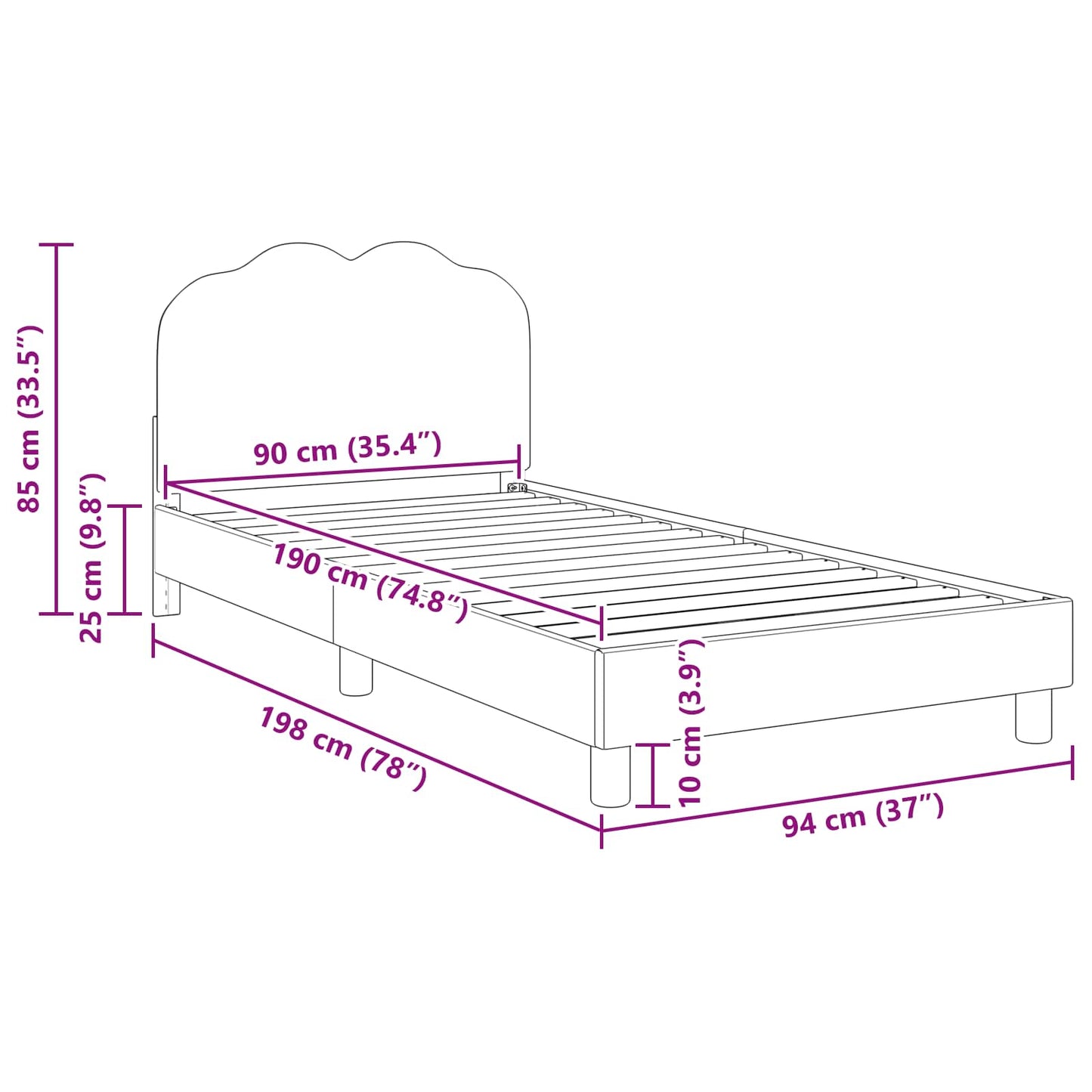 Kinderbettgestell mit Kopfteil Rosa 90 x 190 cm Schafstoff