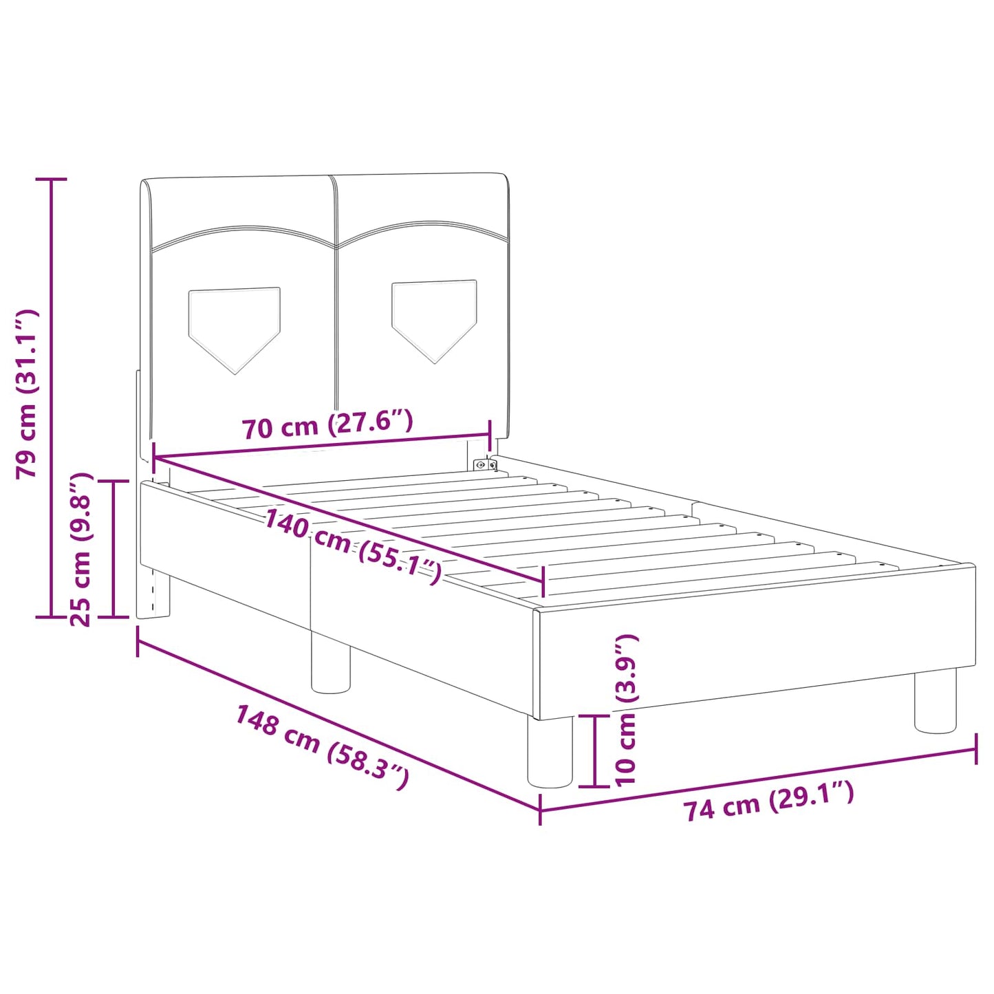 Kinderbettgestell mit Kopfteil Dunkelgrau 70 x 140 cm Stoff