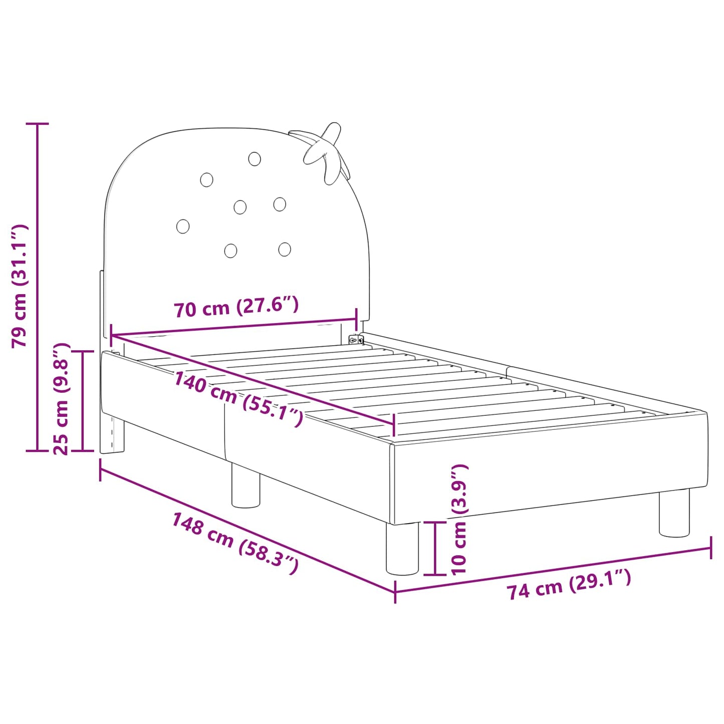 Kinderbettgestell mit Kopfteil Rosa 70 x 140 cm Samt