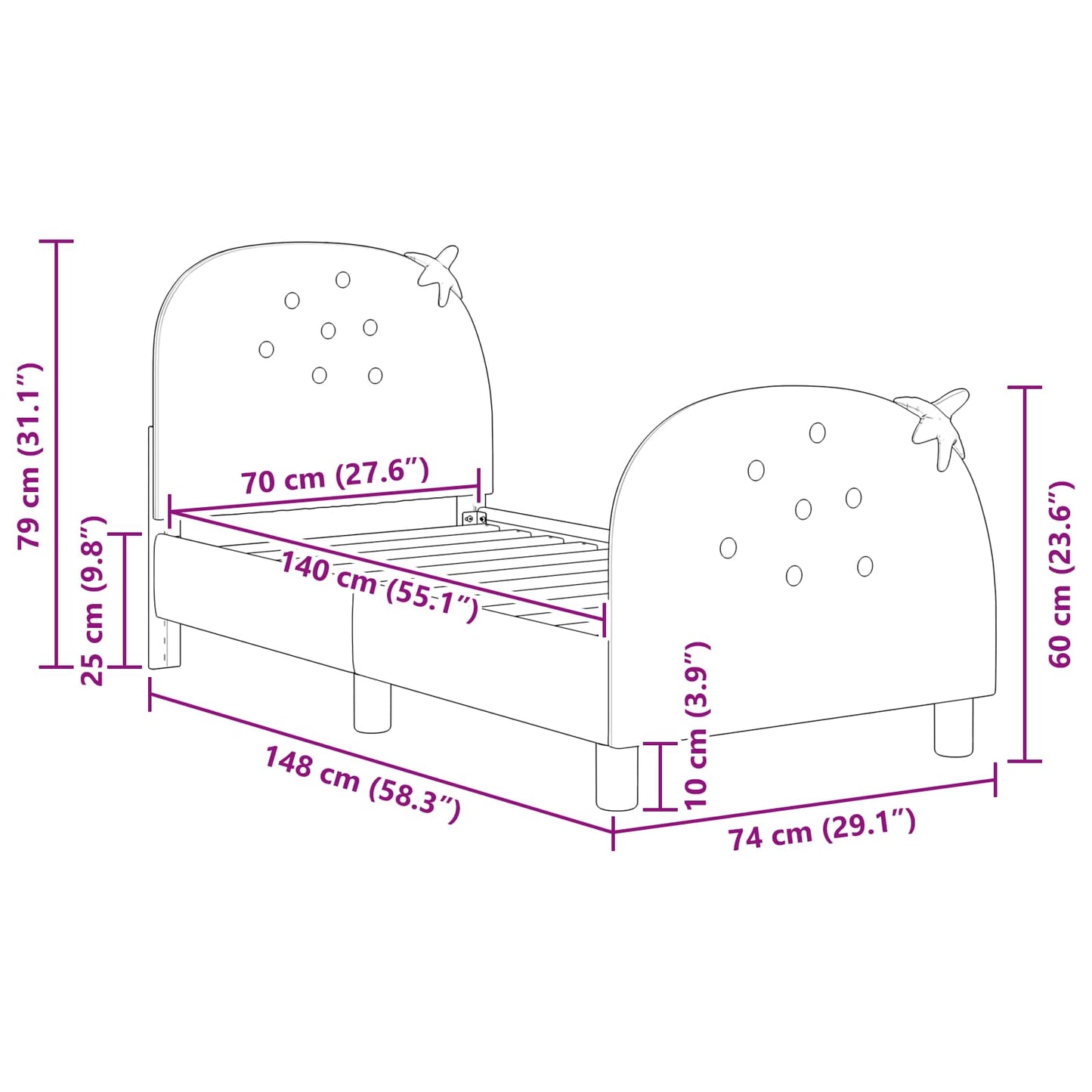 Kinderbettgestell mit Kopfteil Rosa 70 x 140 cm Samt