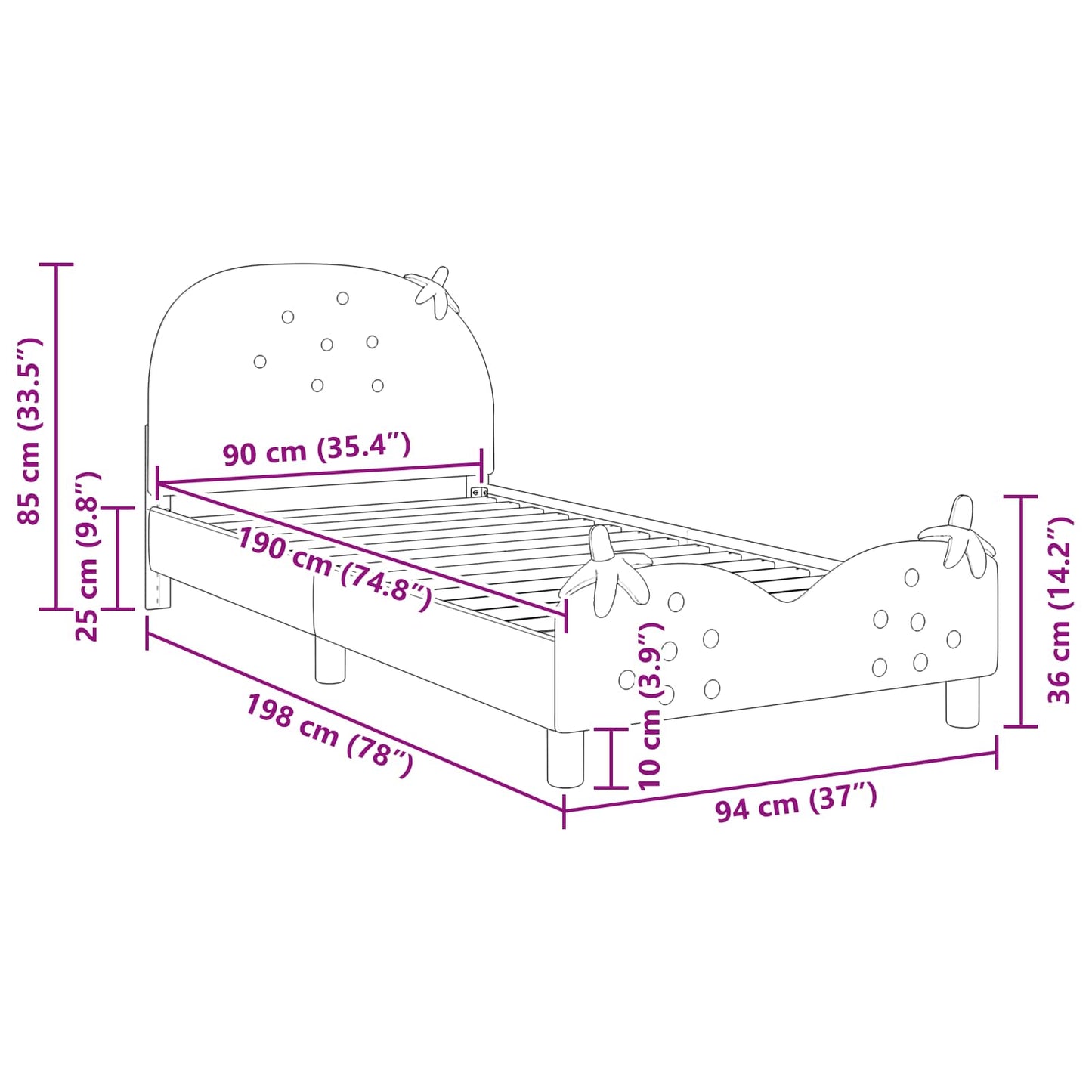 Kinderbettgestell mit Kopfteil Rosa 90 x 190 cm Samt